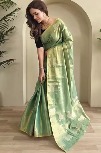 Pista Green Shining Tissue silk blend Saree