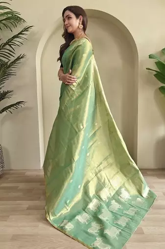 Pista Green Shining Tissue silk blend Saree