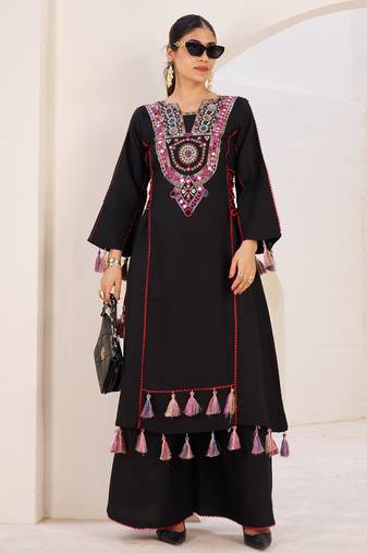 Black Color Heavy Mirror Work Kurta With Palazzo Party Wear palazzo Set Festival Wear