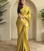 Mustered Yellow Shining Tissue silk blend Saree