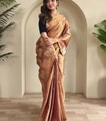 Pinkish Brown Shining Tissue silk blend Saree