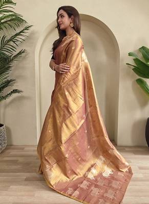 Pinkish Brown Shining Tissue silk blend Saree 2