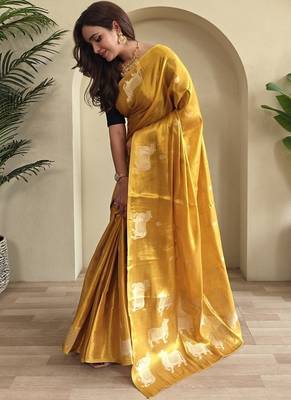 Yellow Shining Tissue silk blend Saree 2