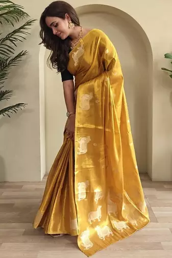 Yellow Shining Tissue silk blend Saree