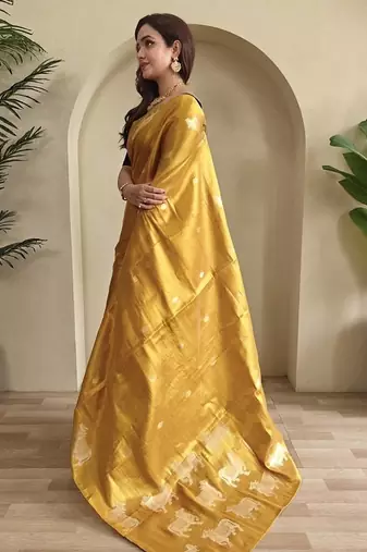 Yellow Shining Tissue silk blend Saree