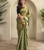 Olive Green Shining Tissue silk blend Saree