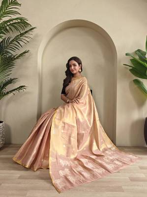 Pink Shining Tissue silk blend Saree 4