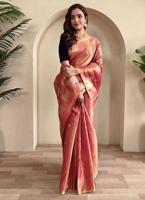 Onion Pink Shining Tissue silk blend Saree 1