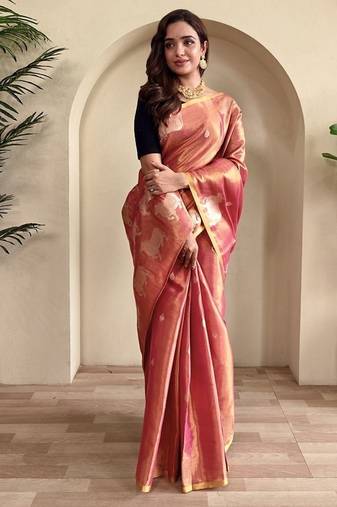 Onion Pink Shining Tissue silk blend Saree