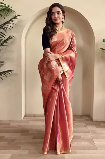 Onion Pink Shining Tissue silk blend Saree