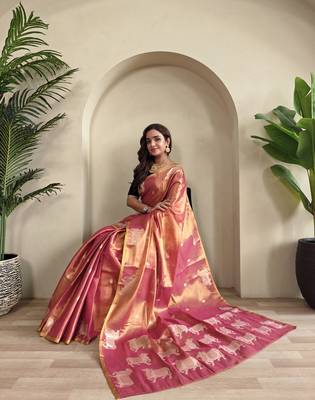Onion Pink Shining Tissue silk blend Saree 2