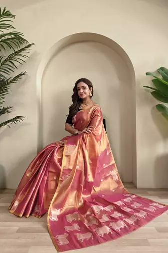 Onion Pink Shining Tissue silk blend Saree