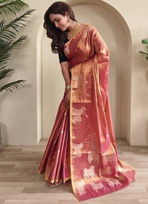Onion Pink Shining Tissue silk blend Saree 3