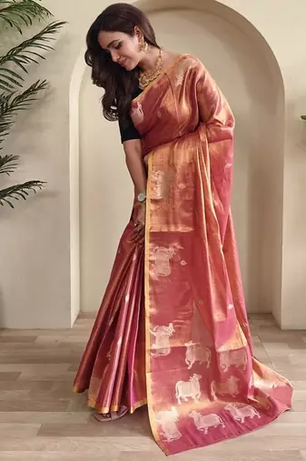 Onion Pink Shining Tissue silk blend Saree