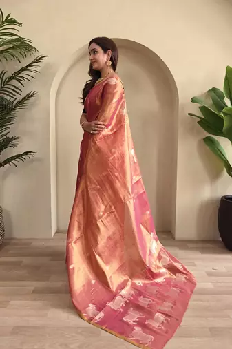 Onion Pink Shining Tissue silk blend Saree