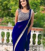 blue georgette sequin saree with blouse