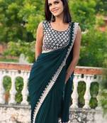 green georgette sequin saree with blouse