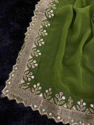 green georgette sequin saree with blouse 5
