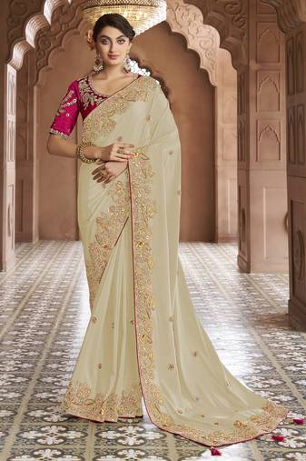 chiku embroidered georgette saree with blouse