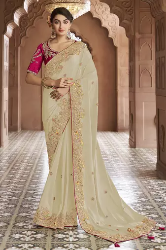 chiku embroidered georgette saree with blouse