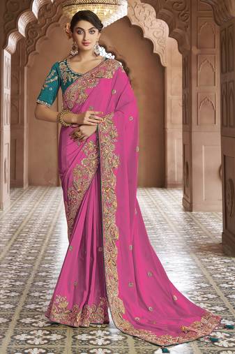 pink embroidered georgette saree with blouse