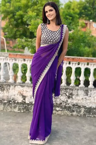 navy blue georgette sequin saree with blouse