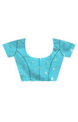 blue linen saree with blouse piece 4