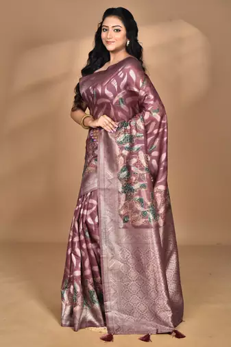 wine linen silk saree with blouse piece