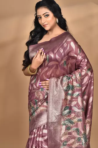 wine linen silk saree with blouse piece