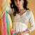 Off-white silver embroidery silk sharara with multicolor striped dupatta