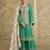Green embroidered chinnon silk free size stitch gharara suit with dupatta