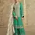 Green embroidered chinnon silk free size stitch gharara suit with dupatta