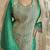 Green embroidered chinnon silk free size stitch gharara suit with dupatta