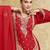 Red sequins embroidered chinnon silk free size stitch suit with dupatta