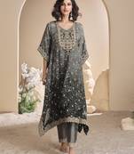 Grey black shaded viscose kaftan poncho style pant suit