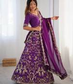 Purple Silk Zari And Dori Sequins Work Lehenga Choli