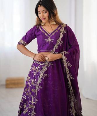 Purple Silk Zari And Dori Sequins Work Lehenga Choli 2