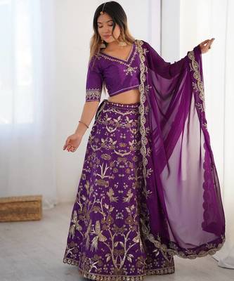 Purple Silk Zari And Dori Sequins Work Lehenga Choli 3