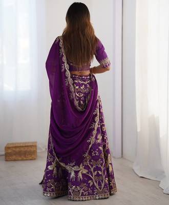 Purple Silk Zari And Dori Sequins Work Lehenga Choli 4