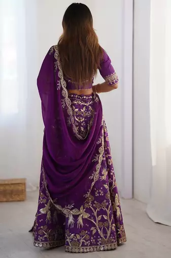 Purple Silk Zari And Dori Sequins Work Lehenga Choli