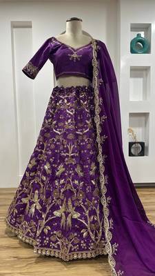 Purple Silk Zari And Dori Sequins Work Lehenga Choli 5