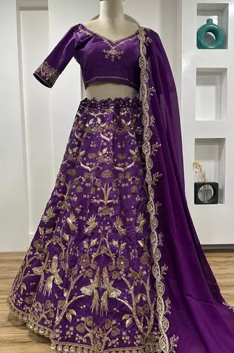 Purple Silk Zari And Dori Sequins Work Lehenga Choli