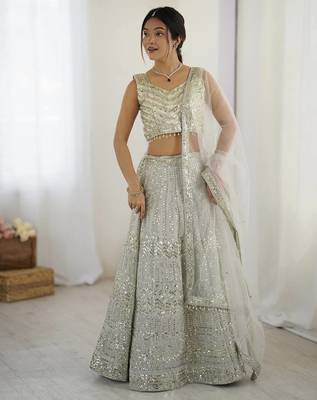 Grey Georgette Sequins Dori Work Lehenga Choli 1