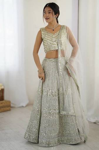 Grey Georgette Sequins Dori Work Lehenga Choli