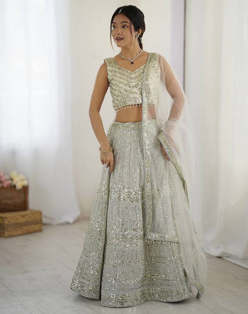 Grey Georgette Sequins Dori Work Lehenga Choli