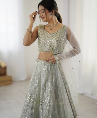 Grey Georgette Sequins Dori Work Lehenga Choli 2
