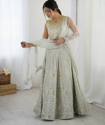 Grey Georgette Sequins Dori Work Lehenga Choli 3