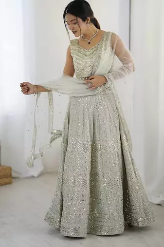 Grey Georgette Sequins Dori Work Lehenga Choli