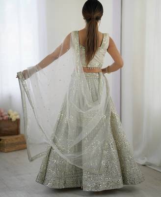 Grey Georgette Sequins Dori Work Lehenga Choli 4