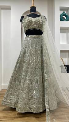 Grey Georgette Sequins Dori Work Lehenga Choli 5